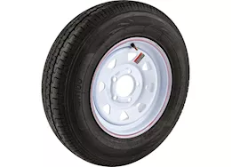 Tow-Rite St175/80r13 mounted on white spoke 13x4.5, 5x4.5 load rating : c 6-ply rated, 1,360 lbs