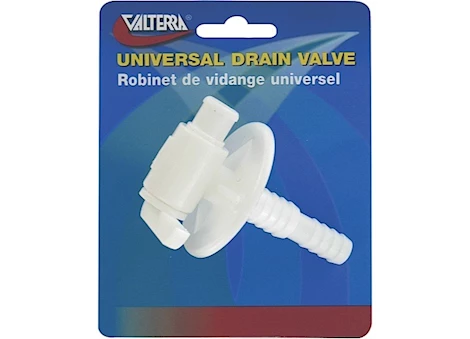 Valterra Products LLC Universal drain valve, 3/8in or 1/2in barb w/ flange, carded Main Image