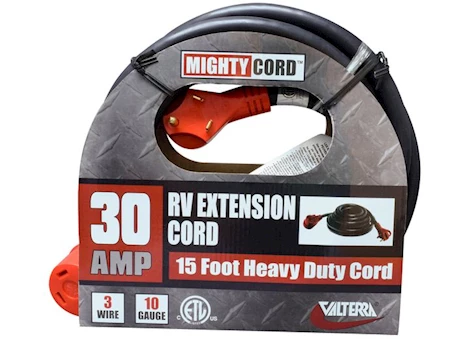 Valterra Mighty Cord RV Extension Cord with Finger Grip – 15 ft., 30 Amp