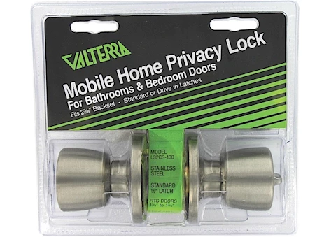 Valterra Products LLC DOOR LOCK, BATHROOM/BEDROOM PRIVACY, KNOB X KNOB, SS, CLAM SHELL