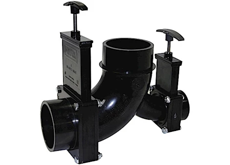 Valterra Products LLC Ell double rotating valve, 3in spigot x 1-1/2in hub x 3in spigot outlet Main Image