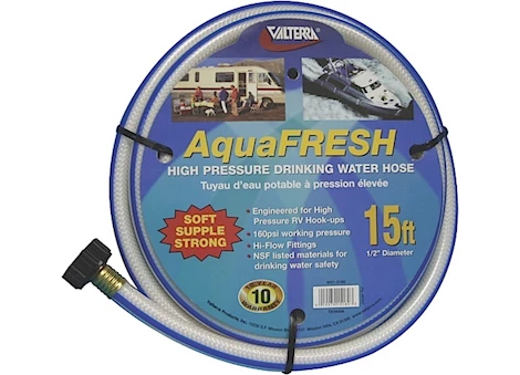 Valterra AquaFRESH High Pressure Drinking Water Hose, 1/2” x 15” – White