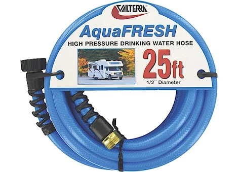 Valterra AquaFRESH High Pressure Drinking Water Hose with Hose Savers, 1/2” x 25” – Blue