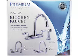 Valterra Products LLC Kitchen faucet w/ side spray, 8in hi-arc hybrid, 2 lever, chrome