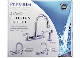 Valterra Products LLC Kitchen faucet w/ side spray, 8in hi-arc hybrid, 2 lever, brushed nickel