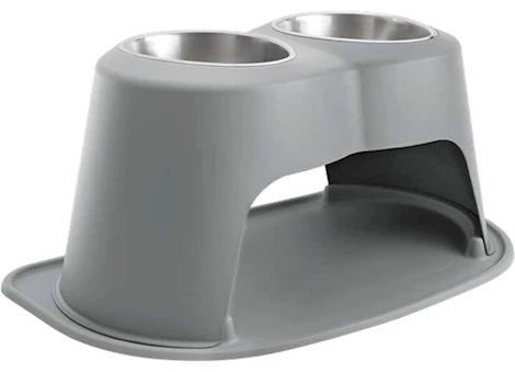 PET FEEDING SYSTEM DOUBLE HIGH 96 OZ 14IN STAINLESS BOWL DARK GREY