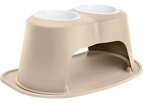PET FEEDING SYSTEM DOUBLE HIGH 64 OZ 12IN POLY BOWL TAN