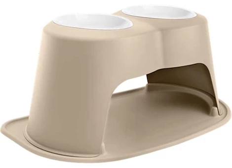 PET FEEDING SYSTEM DOUBLE HIGH 96 OZ 14IN POLY BOWL TAN
