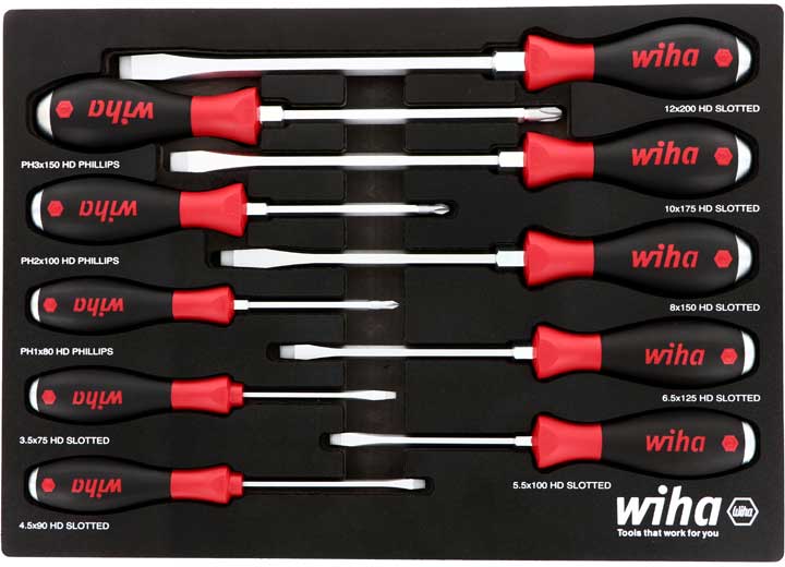 Wiha Tools USA 10 PIECE EXTRA HEAVY DUTY SOFTFINISH CUSHION GRIP SCREWDRIVER TRAY SET