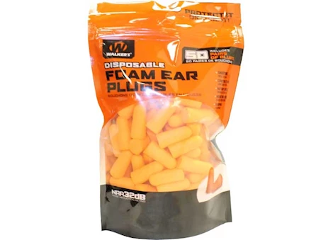 Walker’s Disposable Foam Ear Plugs (50-Pairs) in Resealable Bag – Orange