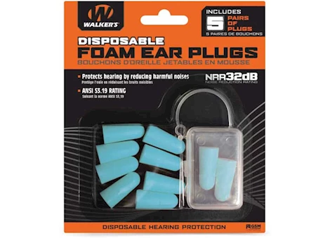 Walker’s Disposable Foam Ear Plugs (5-Pairs) with Plastic Storage Case – Teal