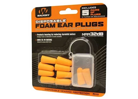 Walker’s Disposable Foam Ear Plugs (5-Pairs) with Plastic Storage Case – Orange