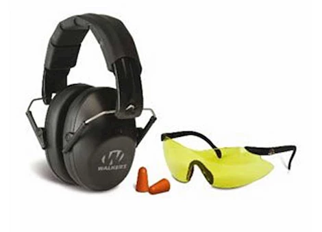 Walker’s Pro Low Profile Folding Passive Muff, Foam Ear Plug, Sport Glasses Combo Kit