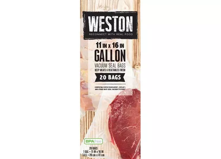 Weston Brands Vac sealer bags, 11in x 16in (gallon), 20 count