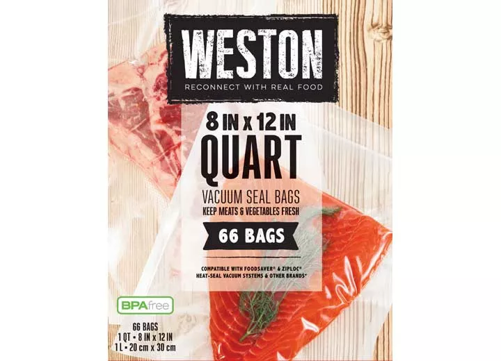 Weston Brands Vac sealer bags, 8in x 12in (quart), 66 count