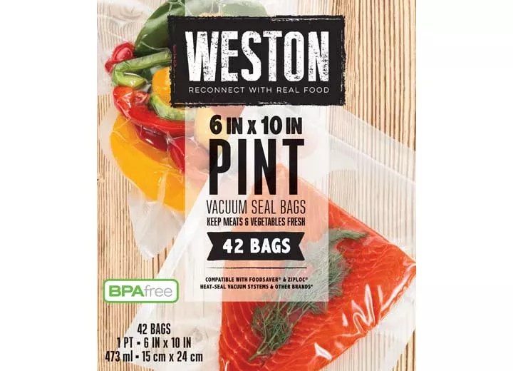 Weston Brands Vac sealer bags, 6in x 10in (pint), 42 count