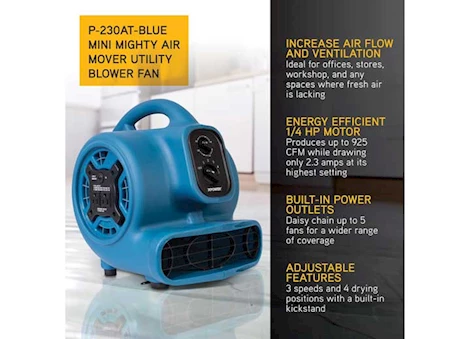 Xpower 1/4HP, 925CFM, 2.3AMPS, 4 POSITIONS, 3 SPEEDS MINI MIGHTY AIR MOVER W/ POWER OUT
